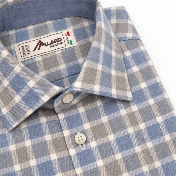 Chemise en coton motif carreaux écru ciel graphite
