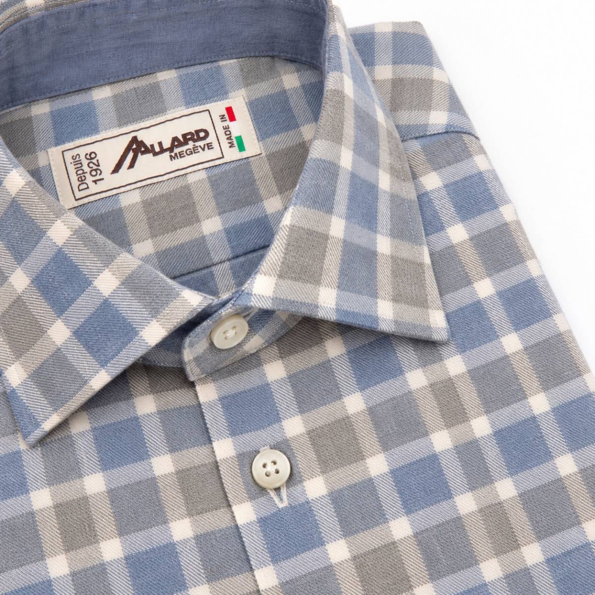Chemise en coton motif carreaux écru ciel graphite