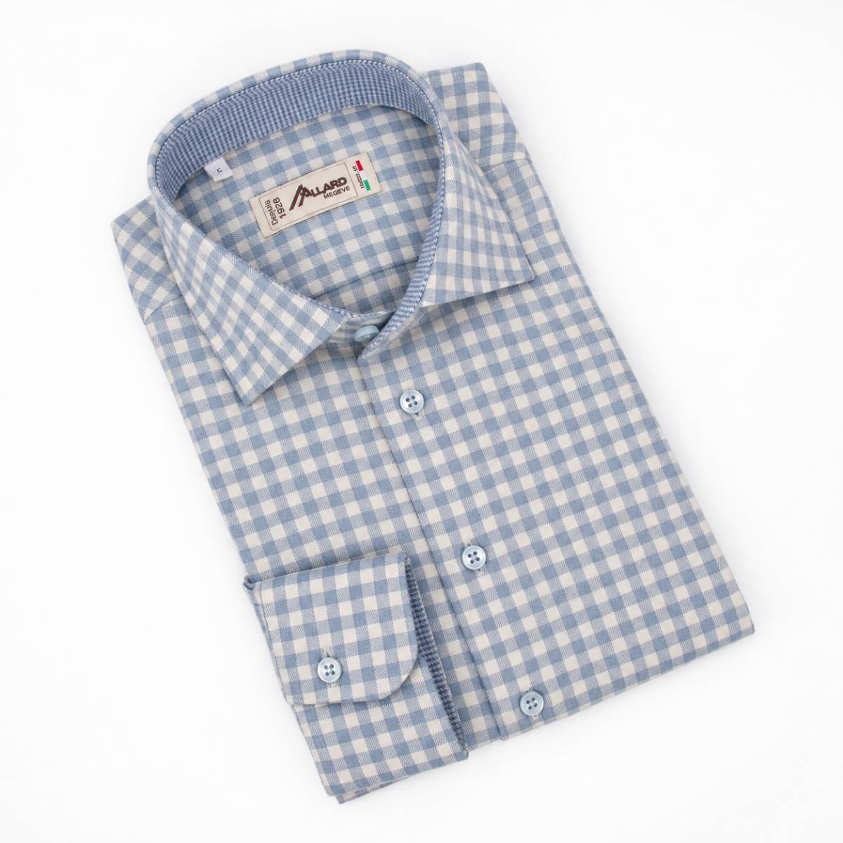Chemise en coton motif carreaux écru ciel