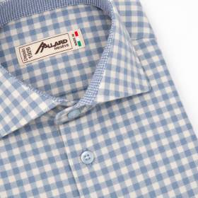 Chemise en coton motif carreaux écru ciel