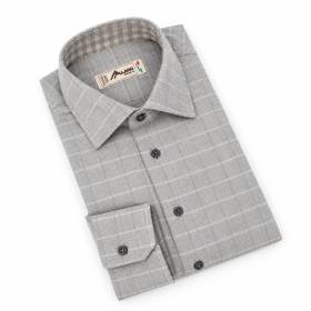 Chemise en coton motif carreau gris perle beige taupe