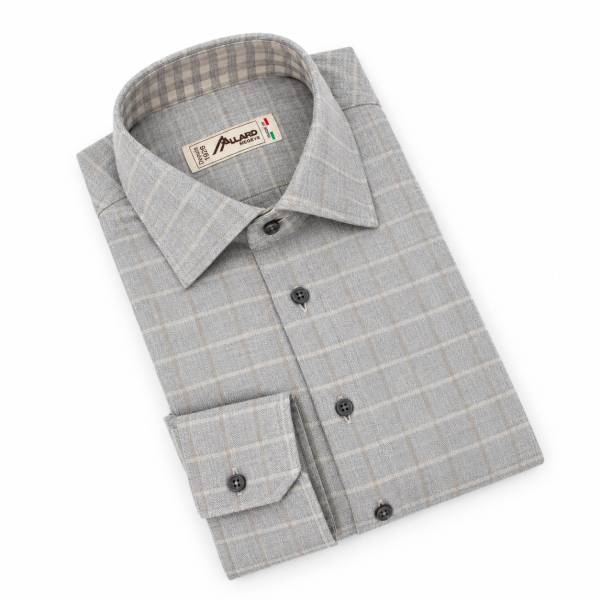 Chemise en coton motif carreau gris perle beige taupe