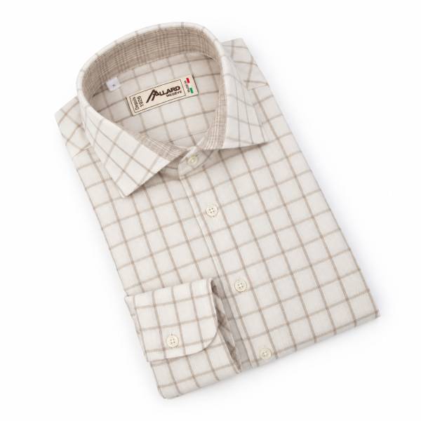 Chemise en coton motif carreau écru beige taupe