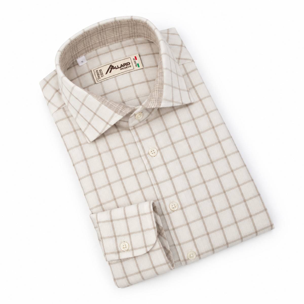 Chemise en coton motif carreau écru beige taupe