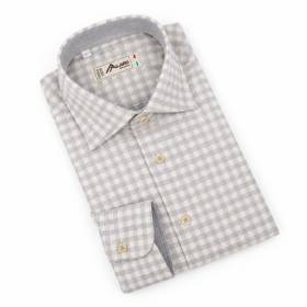 Chemise en coton à carreaux beige gris perle taupe