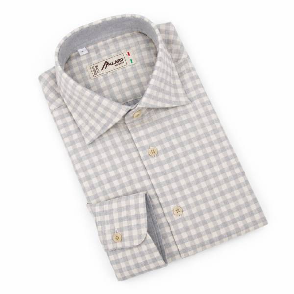 Chemise en coton à carreaux beige gris perle taupe