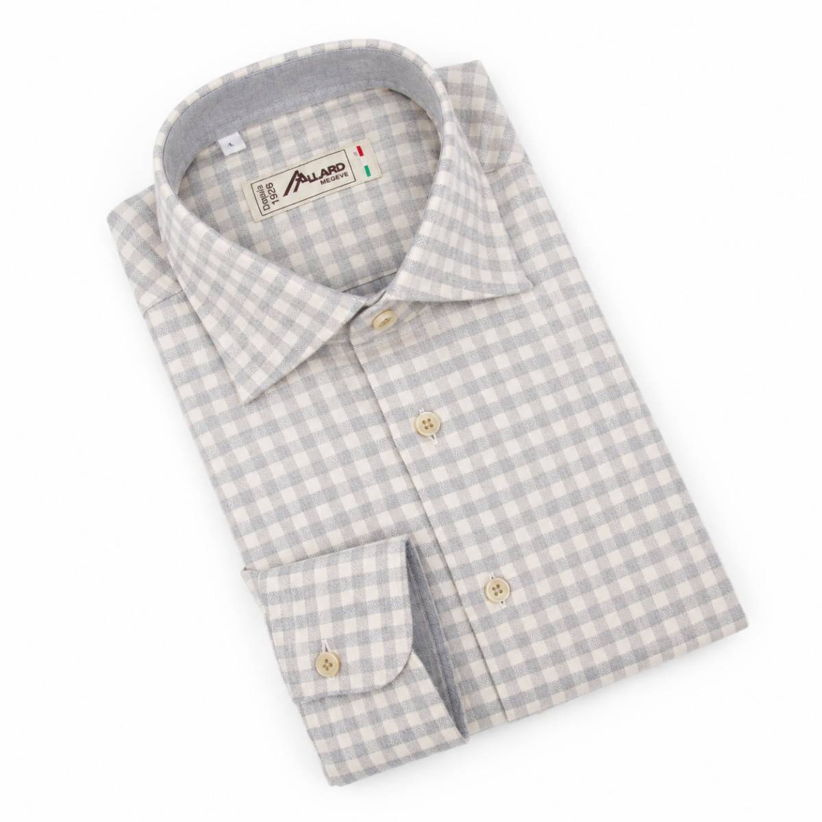 Chemise en coton à carreaux beige gris perle taupe