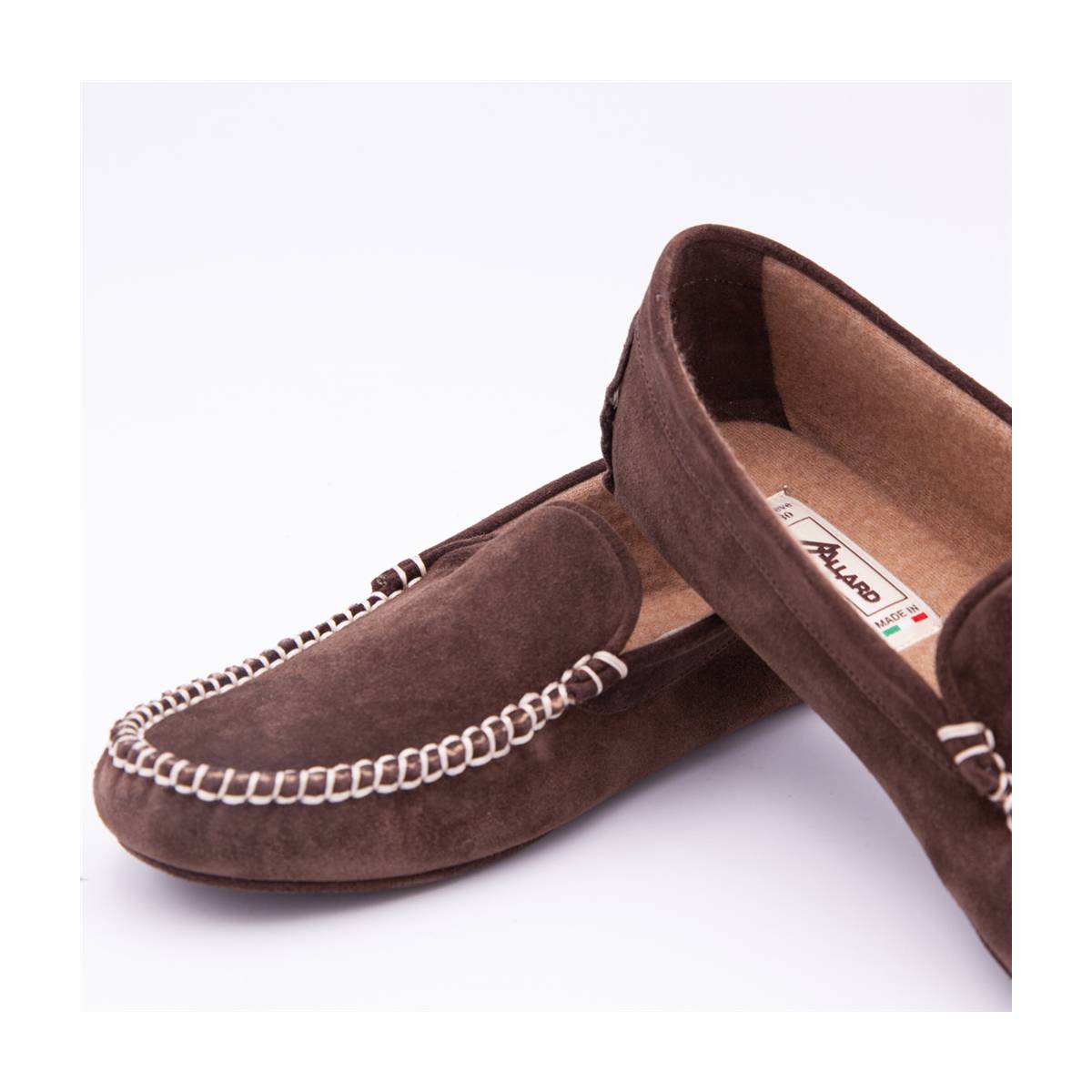 Chausson en cuir d'agneau et cachemire café camel .
