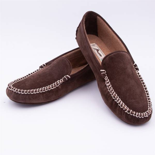 Chausson en cuir d'agneau et cachemire café camel .