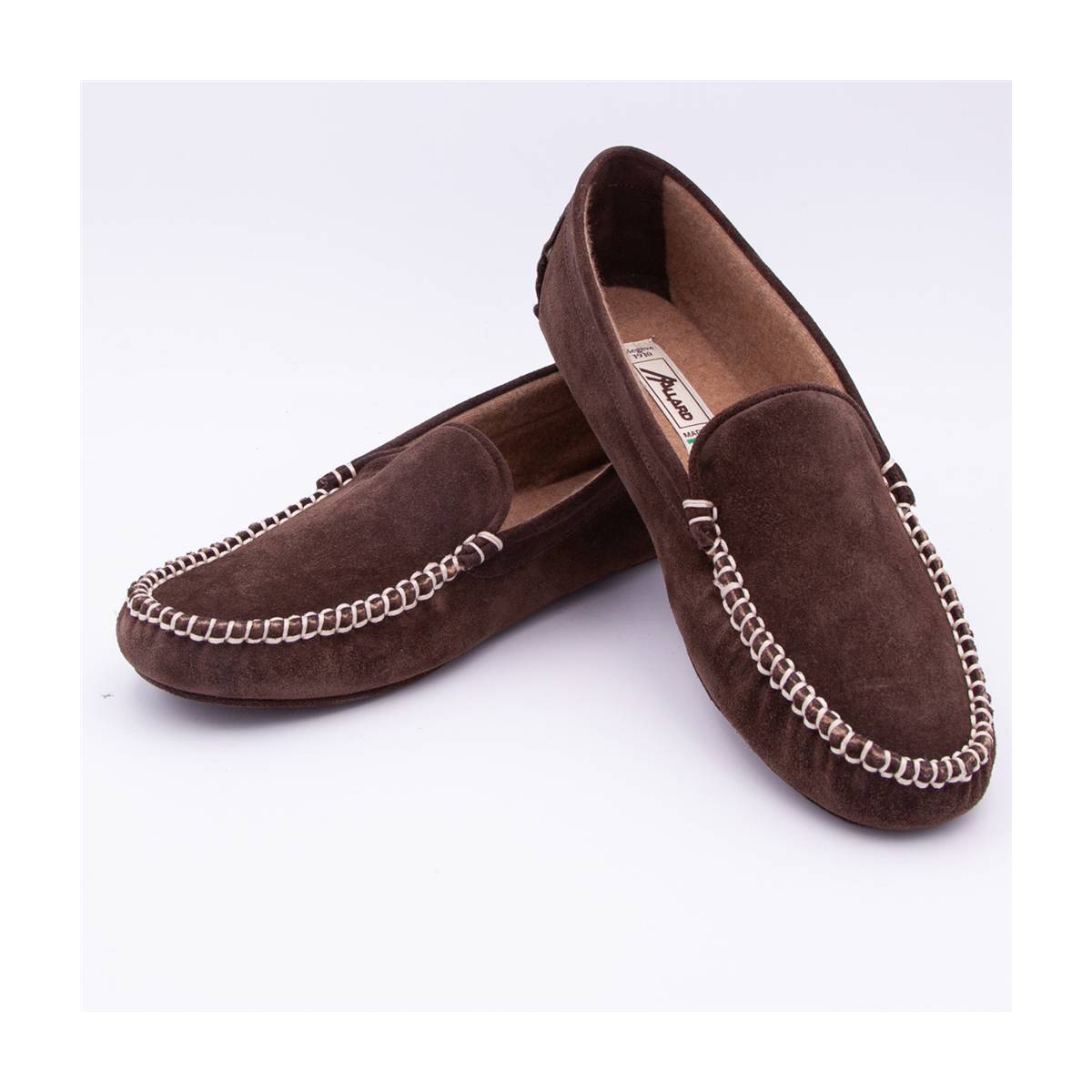 Chausson en cuir d'agneau et cachemire café camel .