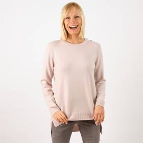 Pull cashmere épaule boutonnée poudre